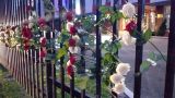 Балканисты принесли множество красных и белых роз к сербскому посольству в Москве