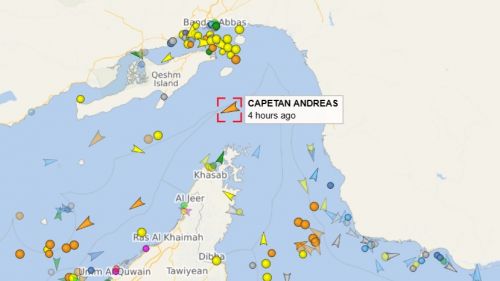 The tanker demonstratively passed outside Iranian waters in Hormuz